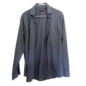 Van Heusen classic fit blue yellow checkered long sleeved button down shirt